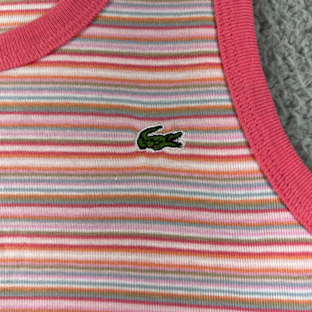 Lacoste Tank Top Women's US Size M (EU/6) Pink Striped Cotton Ribbed Scoop Neck - Picture 3 of 10